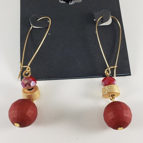 Katheryn Kent Gold-Tone Long Drop Earrings – Burgundy Beads Elegant Design - Picture 8 of 8